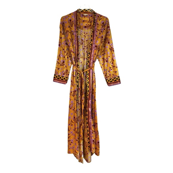 Intimately Free People Pajama Party Holiday Robe in PeachGold Combo Size Medium - Picture 5 of 9